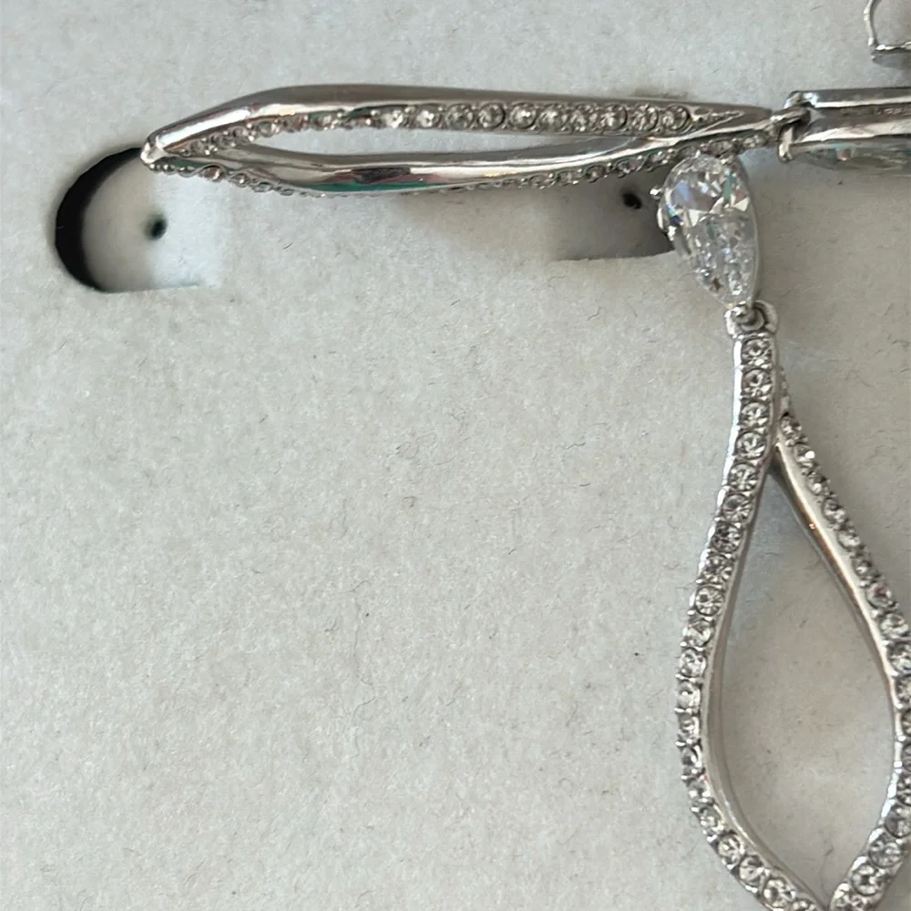 Nadri CZ Tear Drop and Pear Posted Crystal Silver-Tone Dangle Earrings